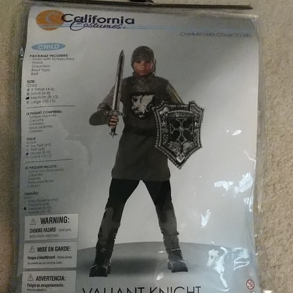 Kids 7-8 yrs Knight costume, helmet, sword, shield